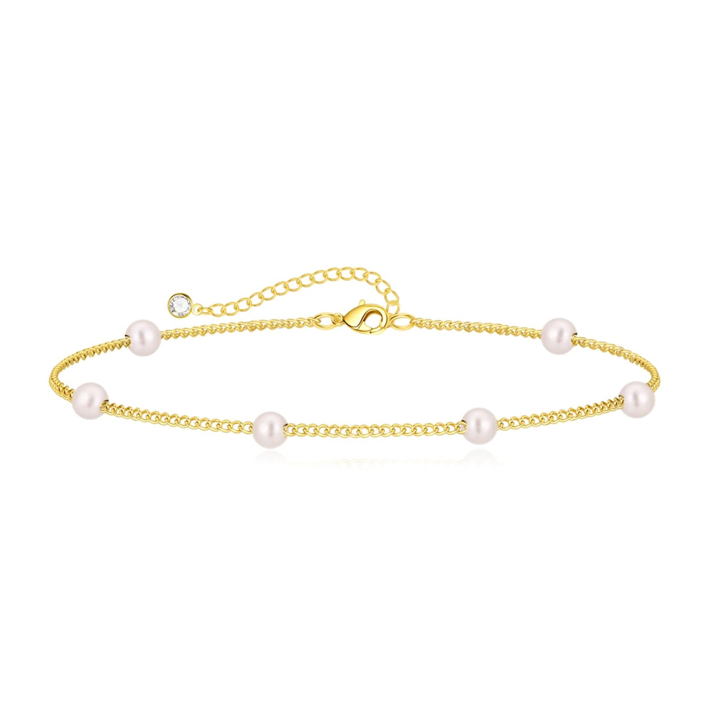 Sewyer Gold Dainty Pearl Bracelet Set for Women 14K Gold Filled Layering Chain Bracelets Stacked Bracelets Simple Set Jewelry Gift