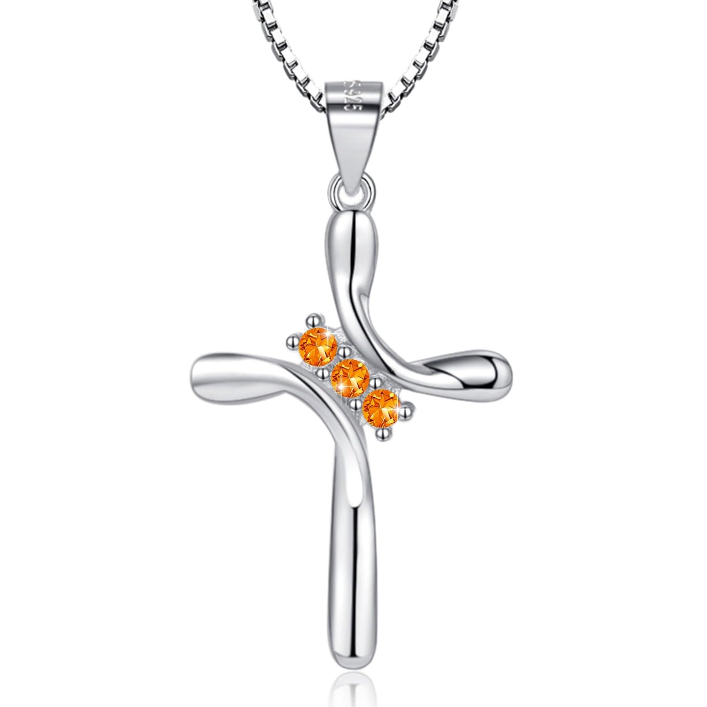 EVERU November Birthstone Necklace 925 Sterling Silver Birthstone Necklace,Silver Cross Pendant Ideal Jewelry Gift For Women