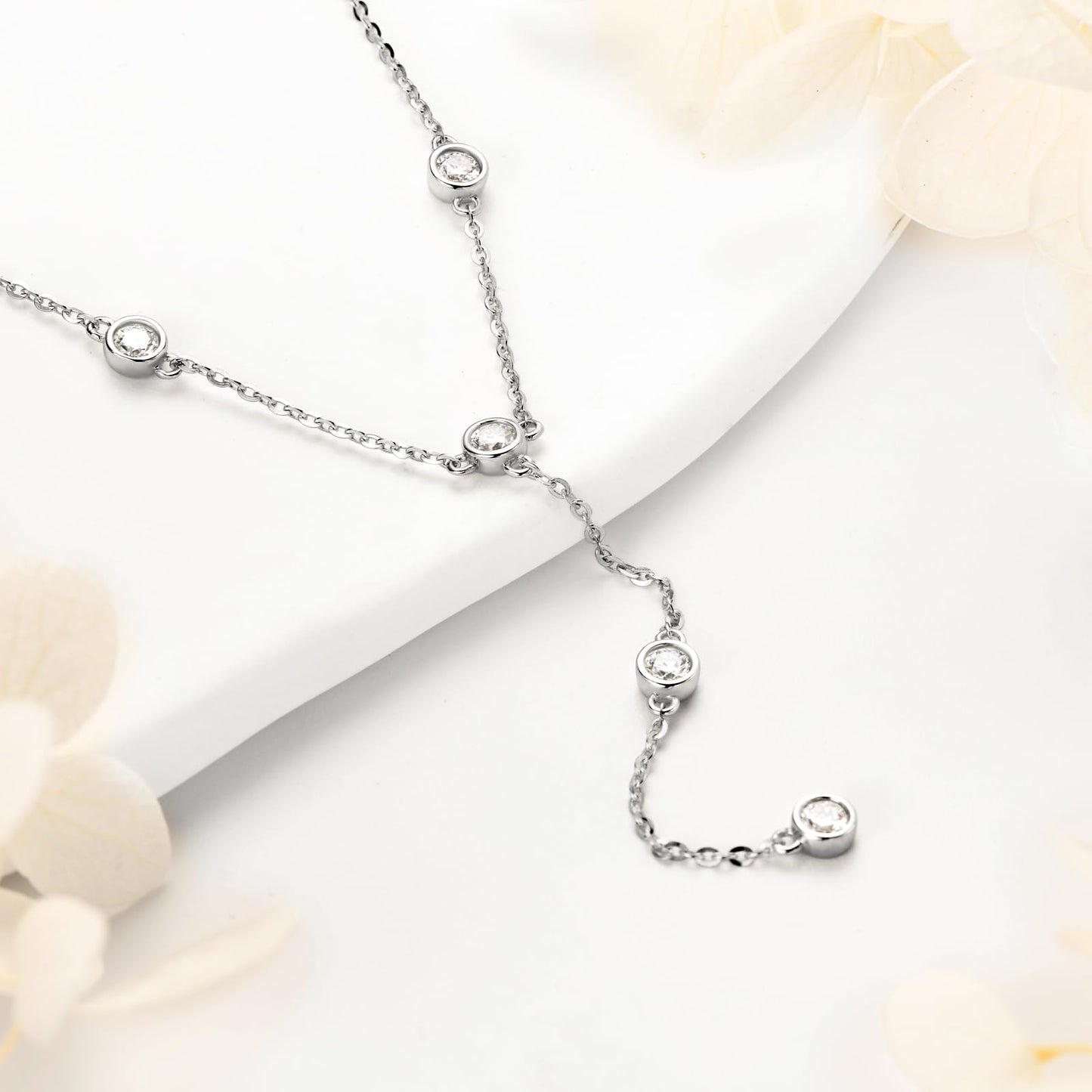 DYUNQ Moissanite Necklace for Women Sterling Silver, Imitation Diamond Lariat Drop Y necklace, Dainty Simple Long Prom Bridal Wedding Hypoallergenic Neckalces, 16 to 20 Inch