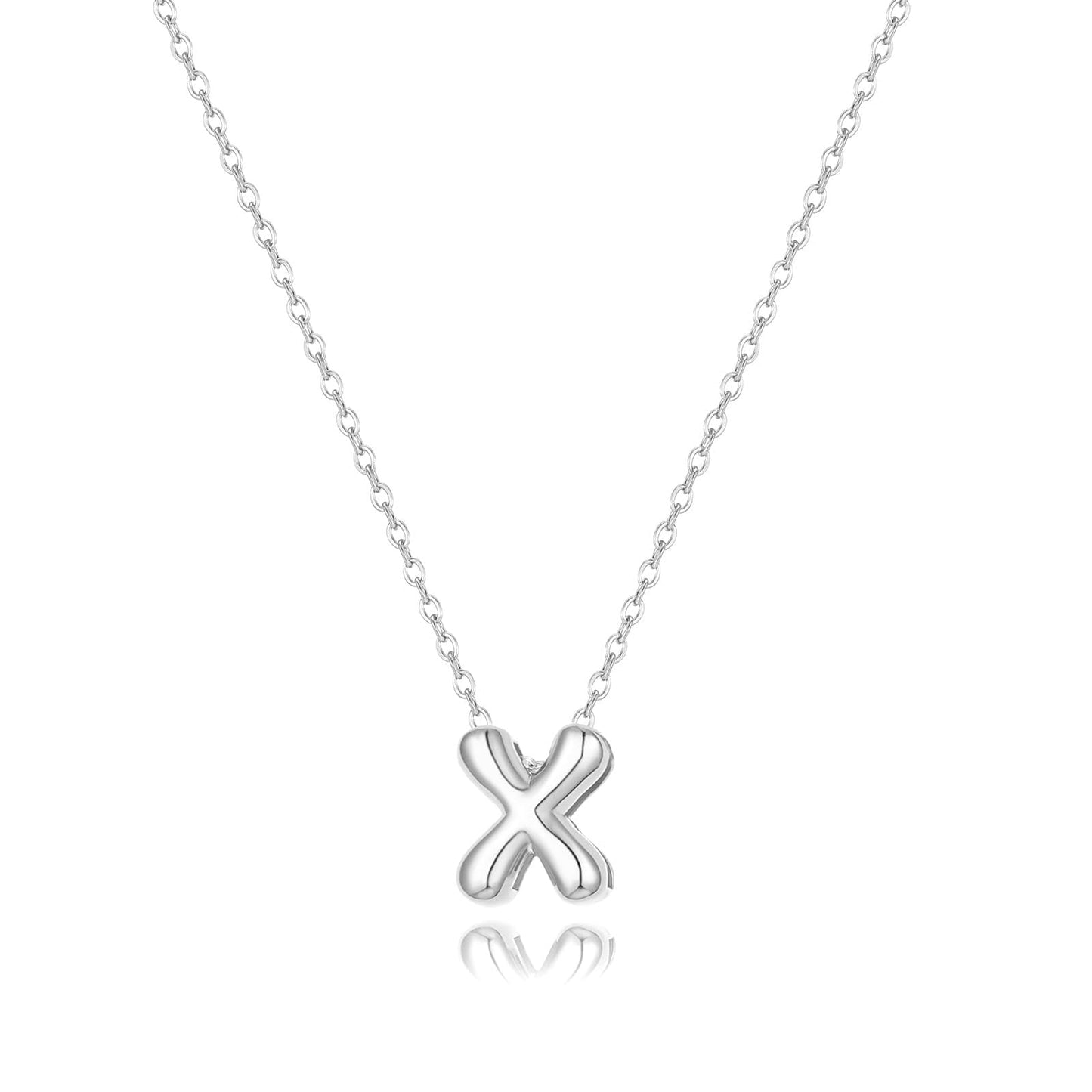 CUEZIY Bubble Silver Letter Necklace Initial Necklaces for Women Dainty Personalized Charm Pendant Name Necklace Cute Non Tarnish Fashion Accessories Teen Gift Trendy Stuff Silver Jewelry Gifts