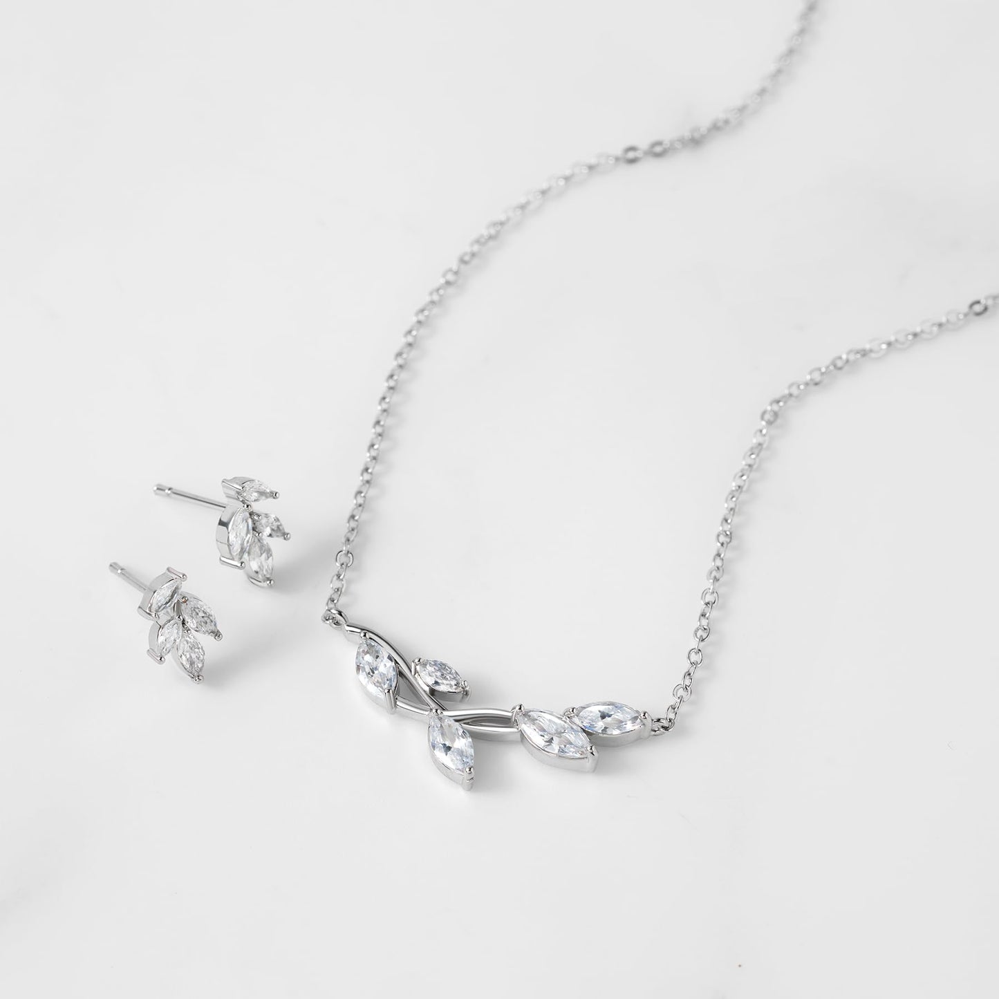 SWEETV Wedding Jewelry Set for Bride Bridesmaid, Cubic Zirconia Leaf Vine Wedding Earrings Necklace Set Bridal Jewelry Set for Wedding Prom
