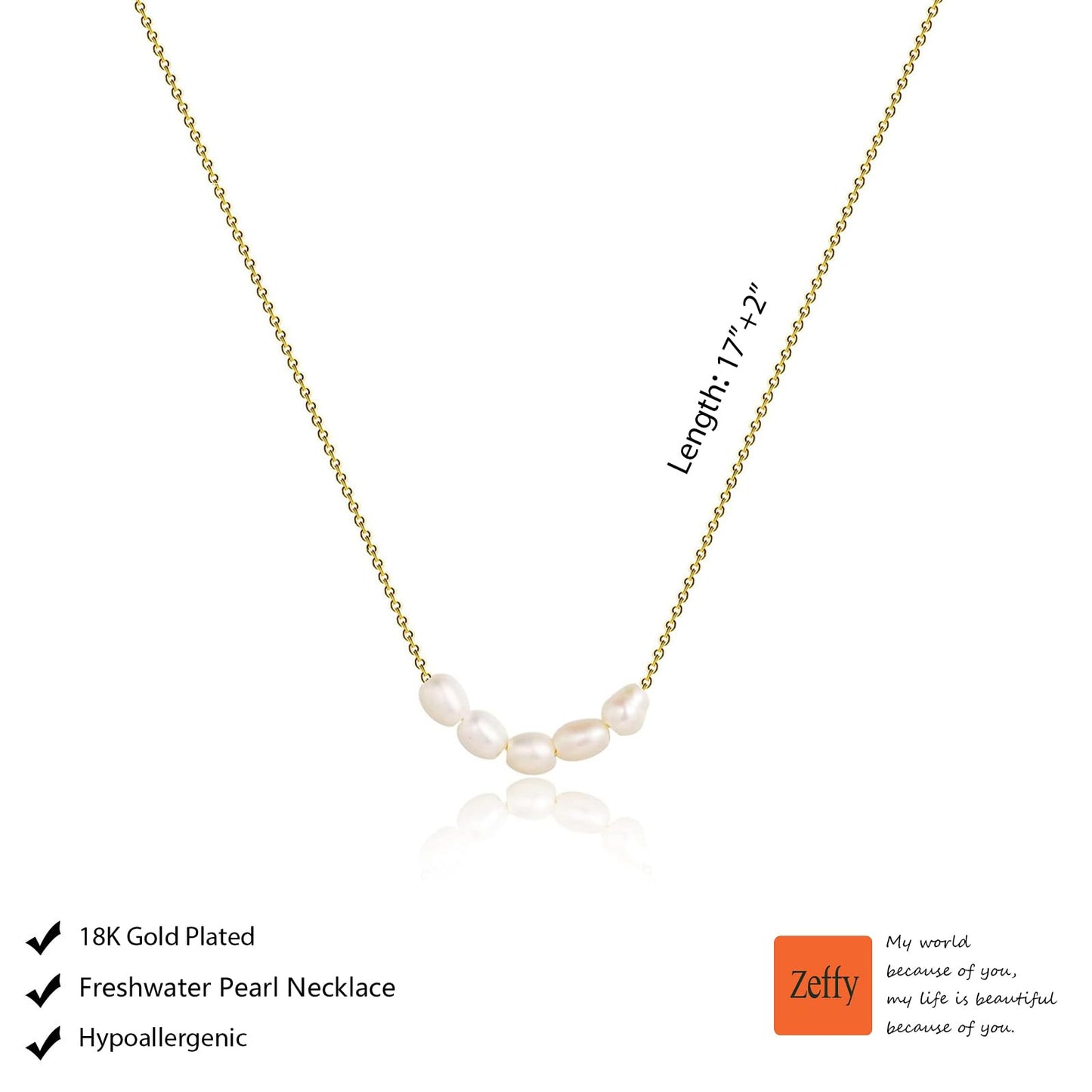 Zeffy Gold Pearl Pendant Necklaces for Women Barque Dainty Simple Freshwater Handmade White Pearl Chain Necklace Everyday Jewelry Gifts