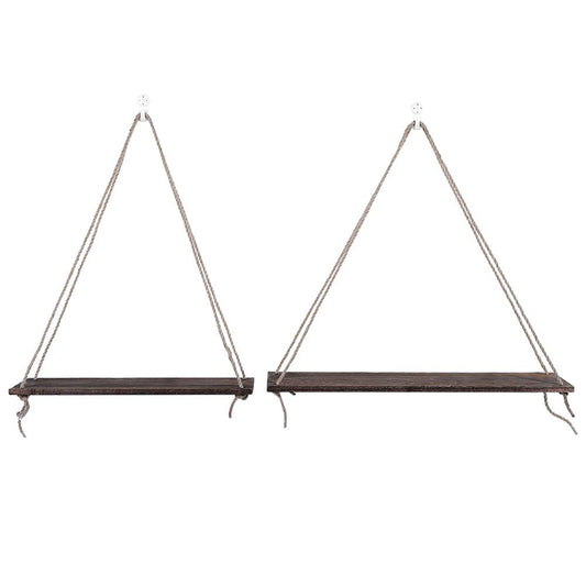 Eeneme 2 x Wooden Hanging Rope Hanging Plant Flower Pot Shelves Home Decorations (Retro Colour)