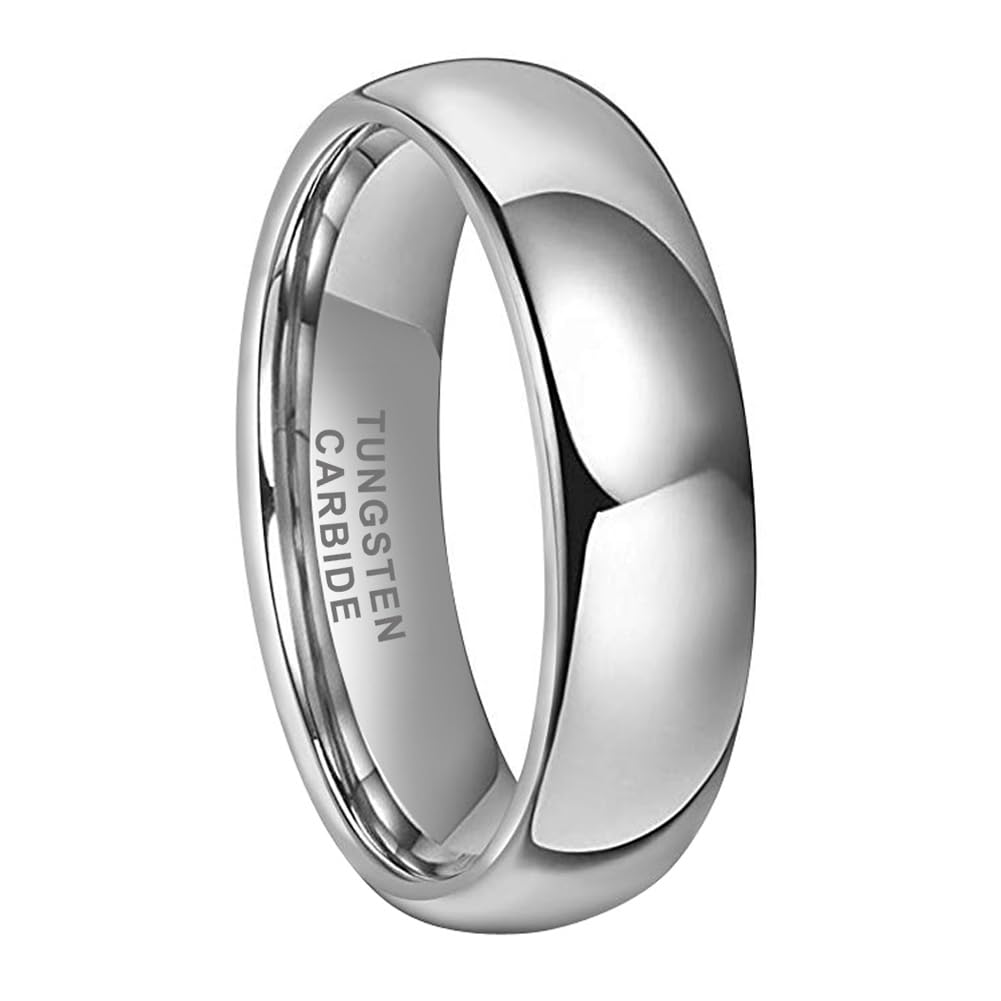 TUTISS 6mm Tungsten Rings for Men Women Engagement Wedding Bands Domed Polished Comfort Fit Size 11