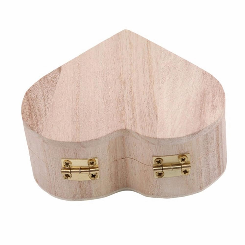 CALFOVERA 2PCS 3.94×3.54×1.57 Inch Unfinished Heart Shape Wooden Ring Box Jewelry Gift Case with Hinged Lid Antique White Wooden Storage Trinket Box Container for Gift Wrapping Jewelry Storage