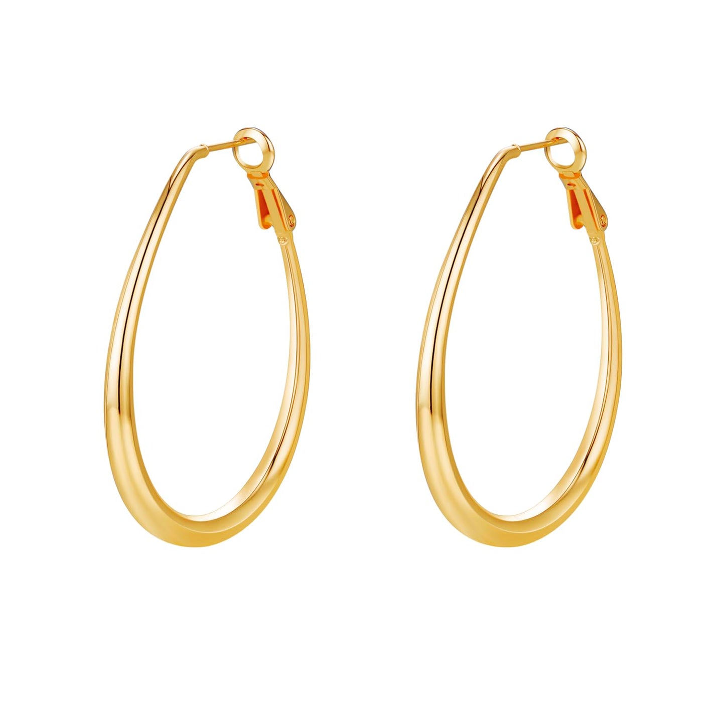 Lightweight Oval Hoop Earrings for Women - 14K Gold Plated, Rose Gold Plated and Sterling Silver Plated Large Oblong Hoop Earrings for Women Statement Jewelry Gift (gold)