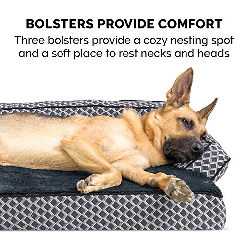 Furhaven Orthopedic Dog Bed for Large Dogs w/ Removable Bolsters & Washable Cover, For Dogs Up to 125 lbs - Plush & Woven Decor Comfy Couch Sofa - Diamond Gray, Jumbo Plus/XXL