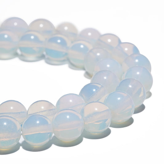 10mm Natural White Opal Gemstone Beads Polished Round Smooth Stone Beads for Bracelets Jewelry Making 15inch Loose Beads