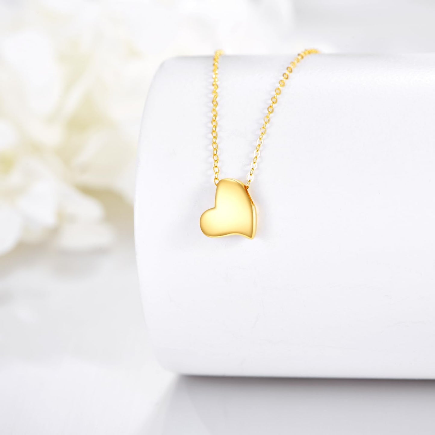 DOVRAN 10K 14K 18K Solid Yellow Gold Heart Love Personalized Necklace for Women Real Gold Heart Pendant Minimalist Jewelry Birthday Customized Gifts for Wife Mom