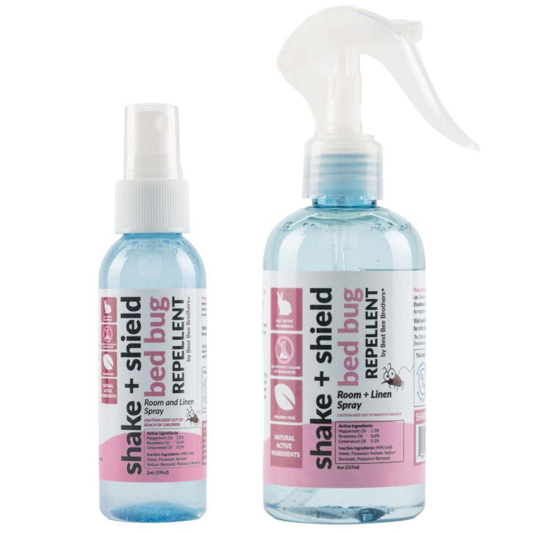 Best Bee Brothers Shake + Shield Room & Linen Bed Bug Spray – Non-Greasy Bug Spray Made with Plant-Based Ingredients, 8 Oz. + 2 Oz.