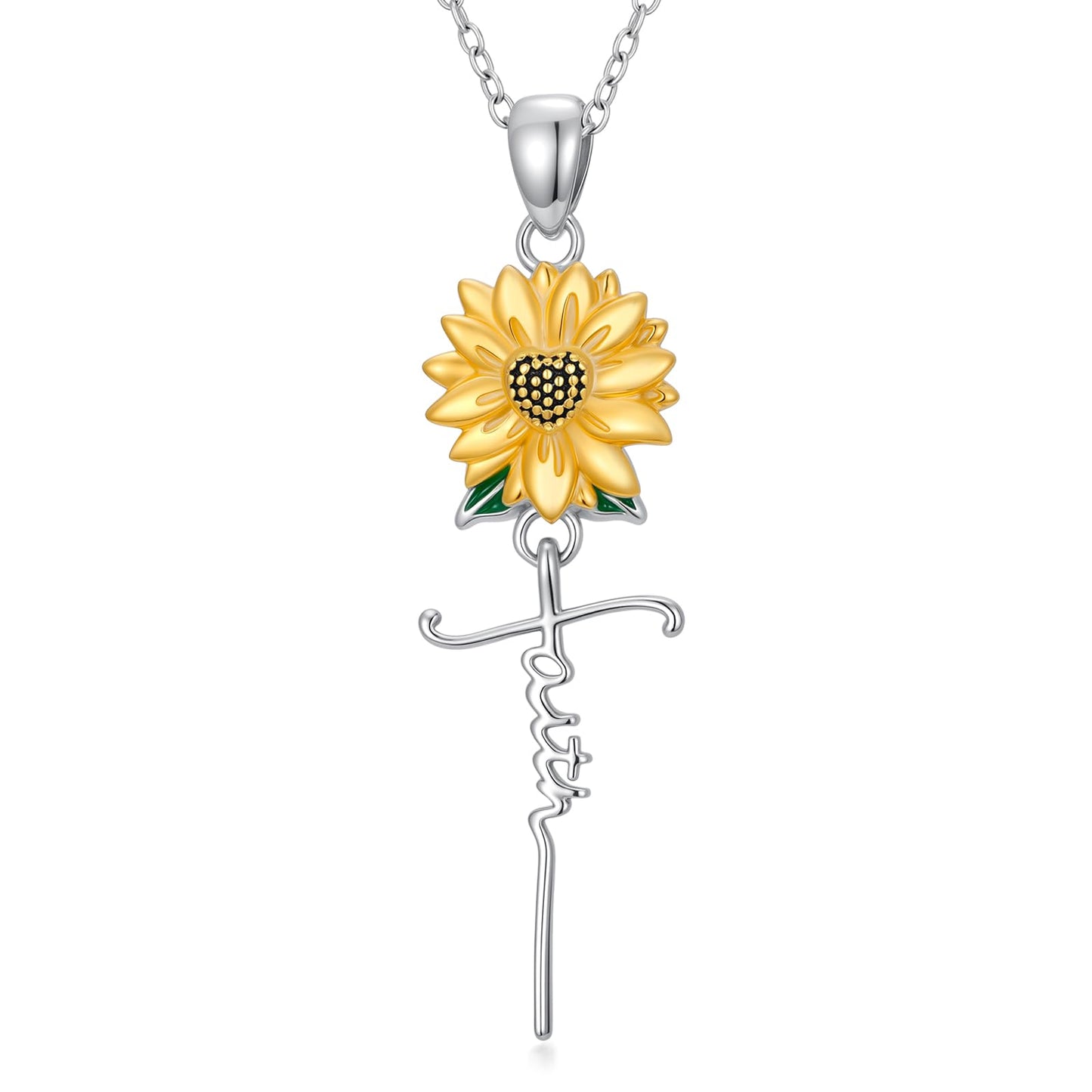 Silikepa Sunflower Necklace for Women, 925 Sterling Silver, Sunflower Faith Pendant Necklace, Christian Jewelry, Gift for Women