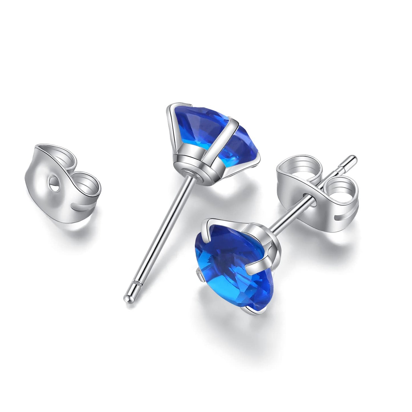 6 Pairs Stud Earrings Set, Hypoallergenic Cubic Zirconia Earrings 316L Stainless Steel CZ Earrings 3-8mm (Royal blue CZ)