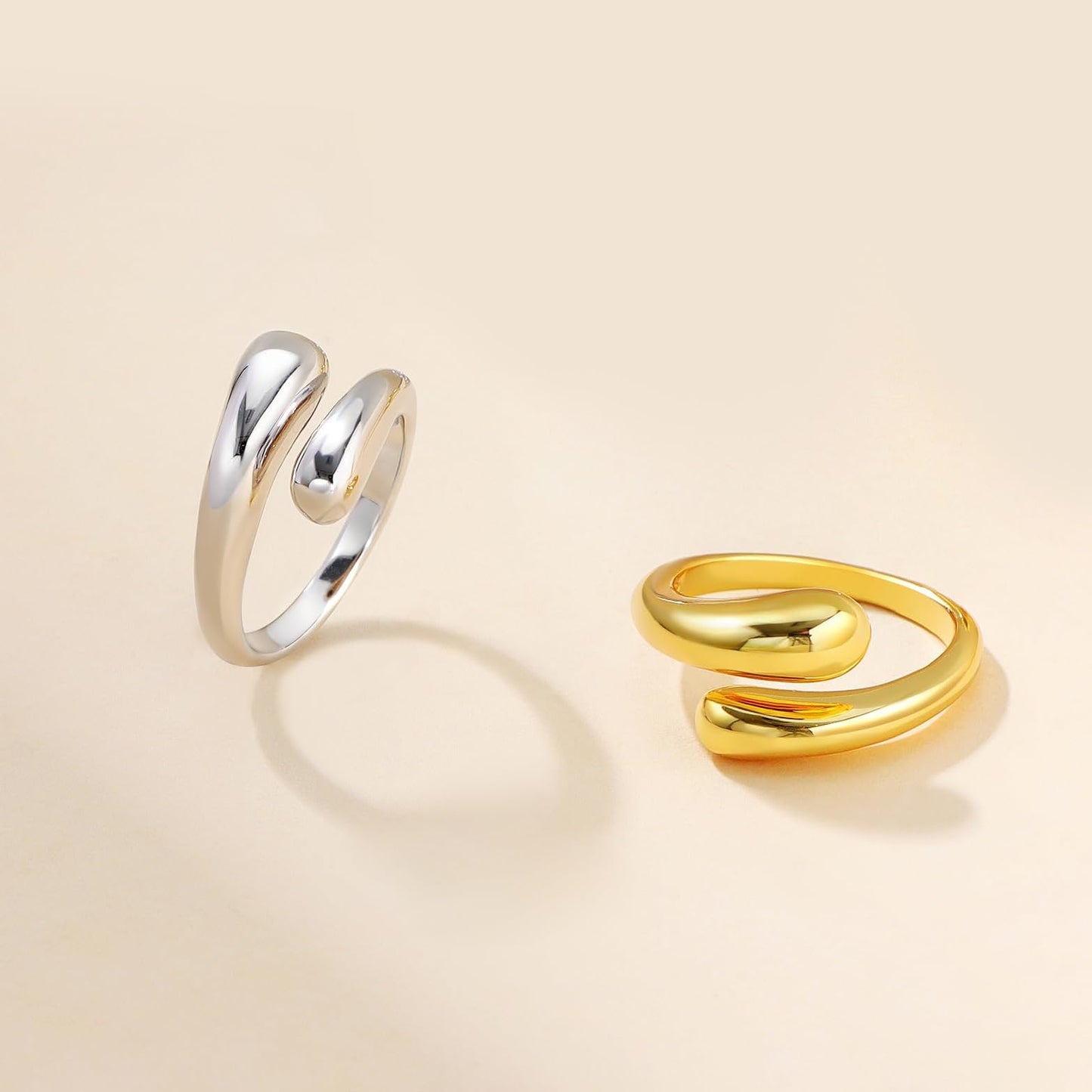 AIETUE Chunky Rings For Women, Gold Silver Thumb Ring Asymmetrical Wavy Curve Ring Adjustable Non Tarnish Dainty Stainless Steel New Year Anniversary Birthday Jewelry Gift (Teardrop Silver)