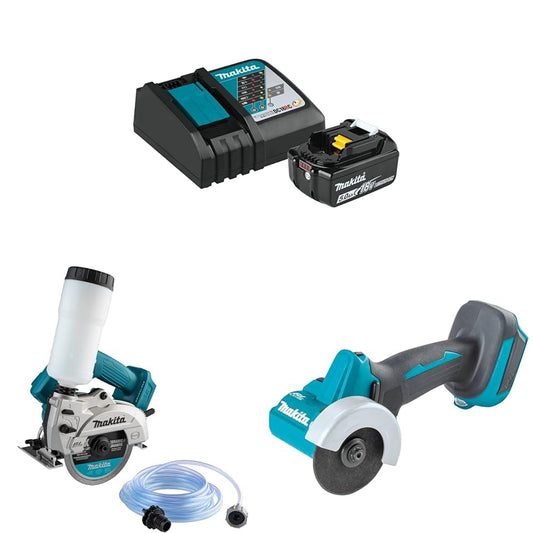 Makita XCC01Z 18V LXT Brushless 5" Wet/Dry Masonry Saw & XCM01Z 3" Cut-Off Tool with BL1850BDC1 18V LXT Lithium-Ion Battery & Charger Starter Pack (5.0Ah)