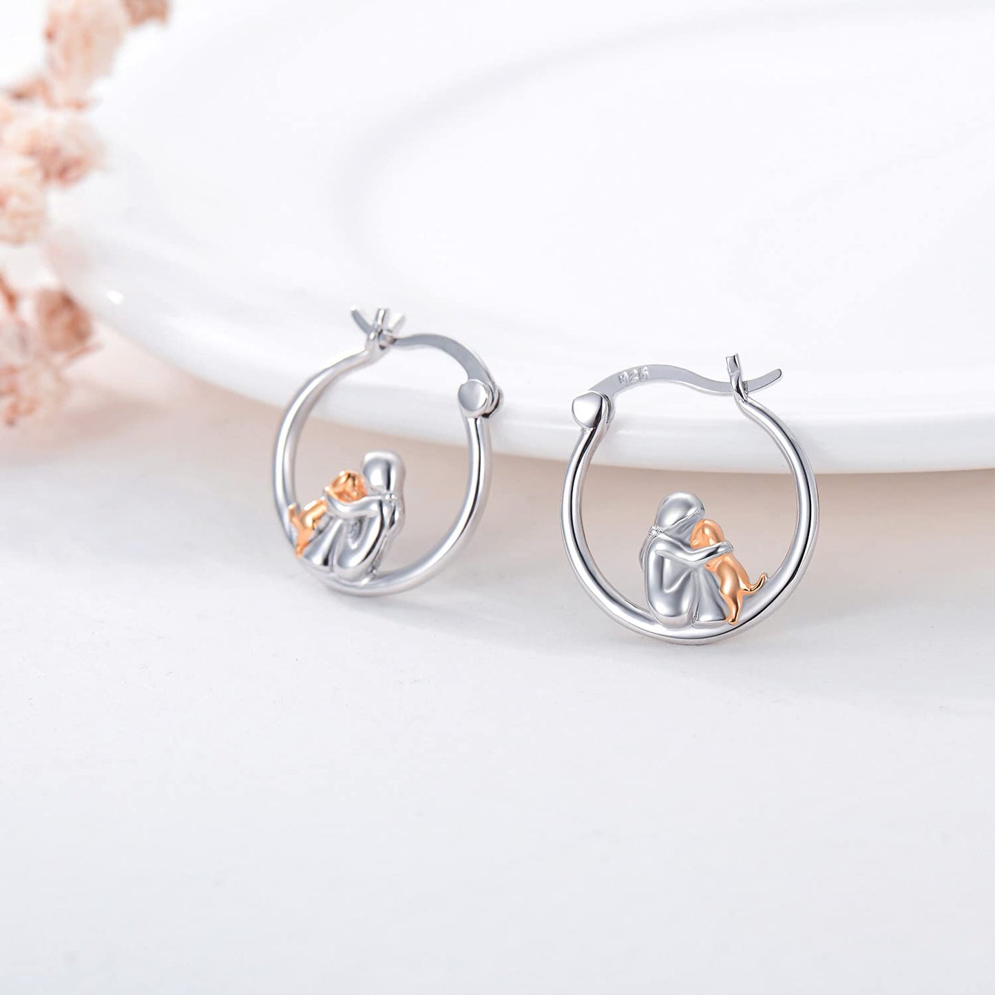 Dog Earrings for Women 925 Sterling Silver Cute Pet Hoop Earrings Hypoallergenic Puppy Jewelry Graduation Gifts for Daughter Her Dog Lovers