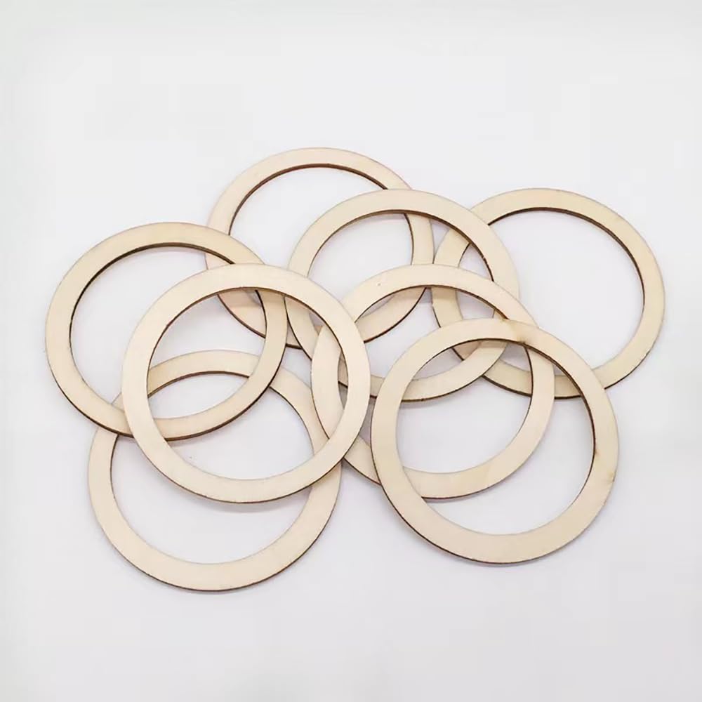 100 Pieces 6cm Wooden Cylinder Blocks Craft Wooden Hoop Rings Unfinished Round Wood Wreath Ring Block Wood Frame Craft Circle Ornaments Blank Wooden Slices
