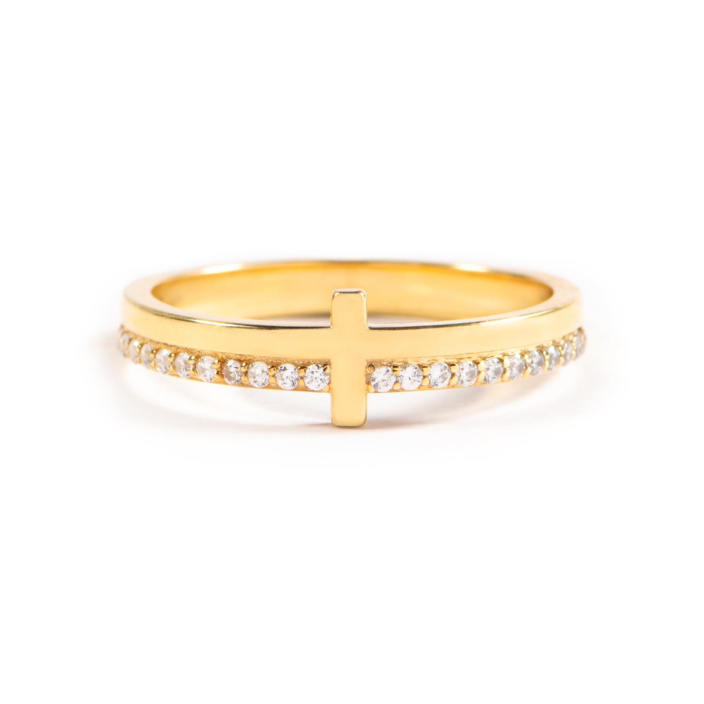 STORYJEWELLERY Cross Rings for Women, Purity Ring, 925 Sterling Silver Gold Plated Rings, Christian Ring, Christian Jewelry for Women, Confirmation Gifts, Baptism Gifts, Size 11
