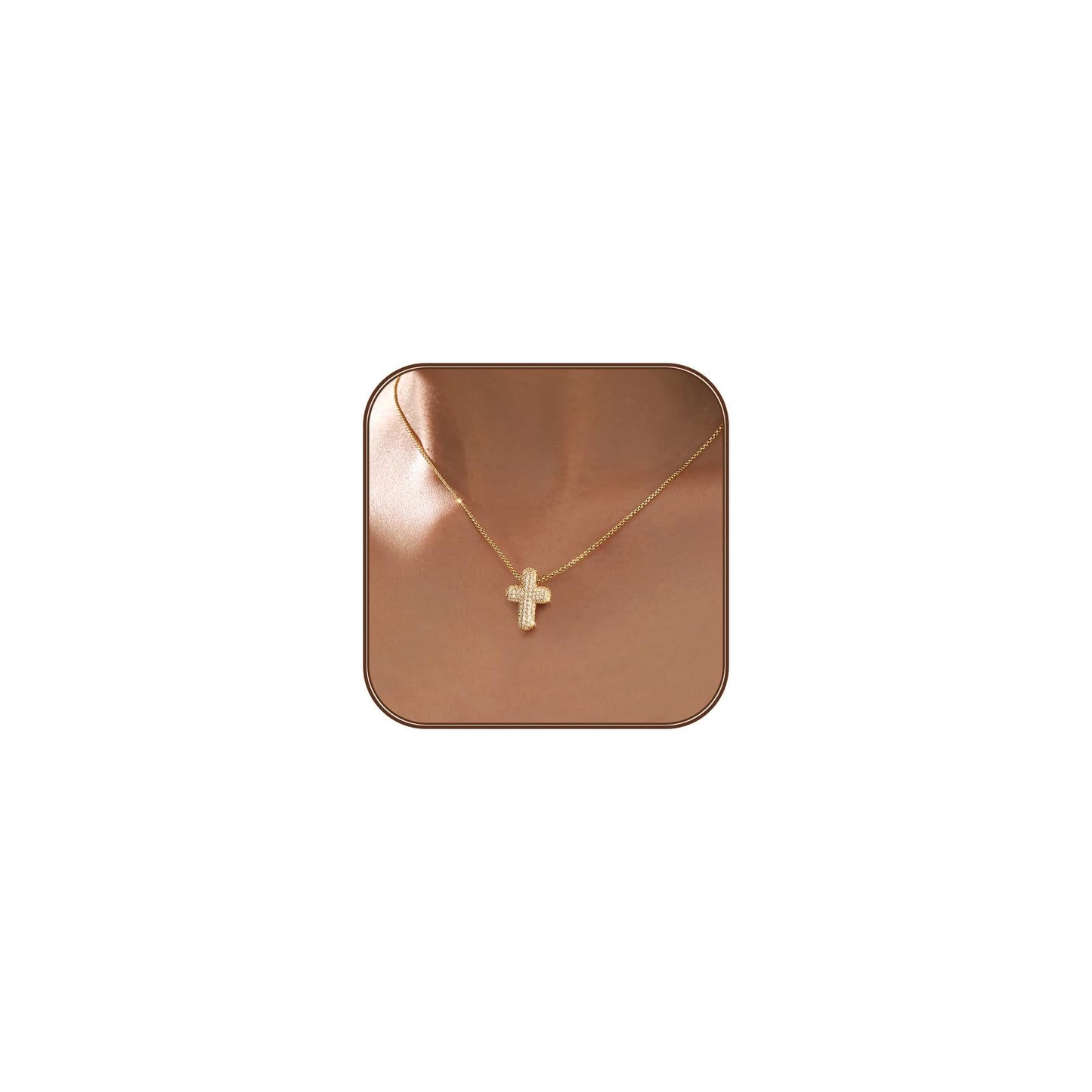 OGD Cross Necklace for Women Gold Plated 14K Trendy CZ Diamond Crucifix Charm Bubble Necklace Dainty Cross Chain Pendant Hypoallergenic Delicate Faith Choker Religious Jewelry Gifts for Women