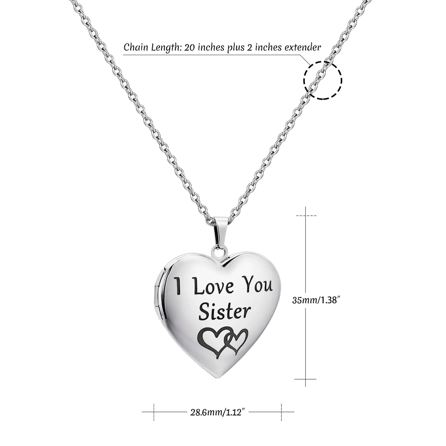 PHOCKSIN I Love You Sister Personalized Heart Locket Necklace That Holds Pictures Customizable Photo Lockets for Women Custom Photo Text&Symbols