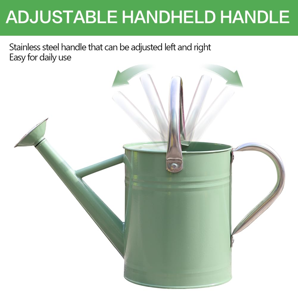 yourjoy Metal Watering Can, One Gallon Watering Cans Stainless Steel for Outdoor Indoor Garden Plants Watering (Cream Green)