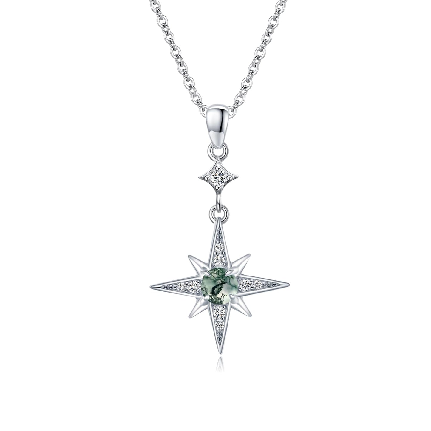 Silikepa Star Necklace for Women 925 Sterling Silver North Star Pendant Necklace with Moss Agate Jewelry Gift for Women