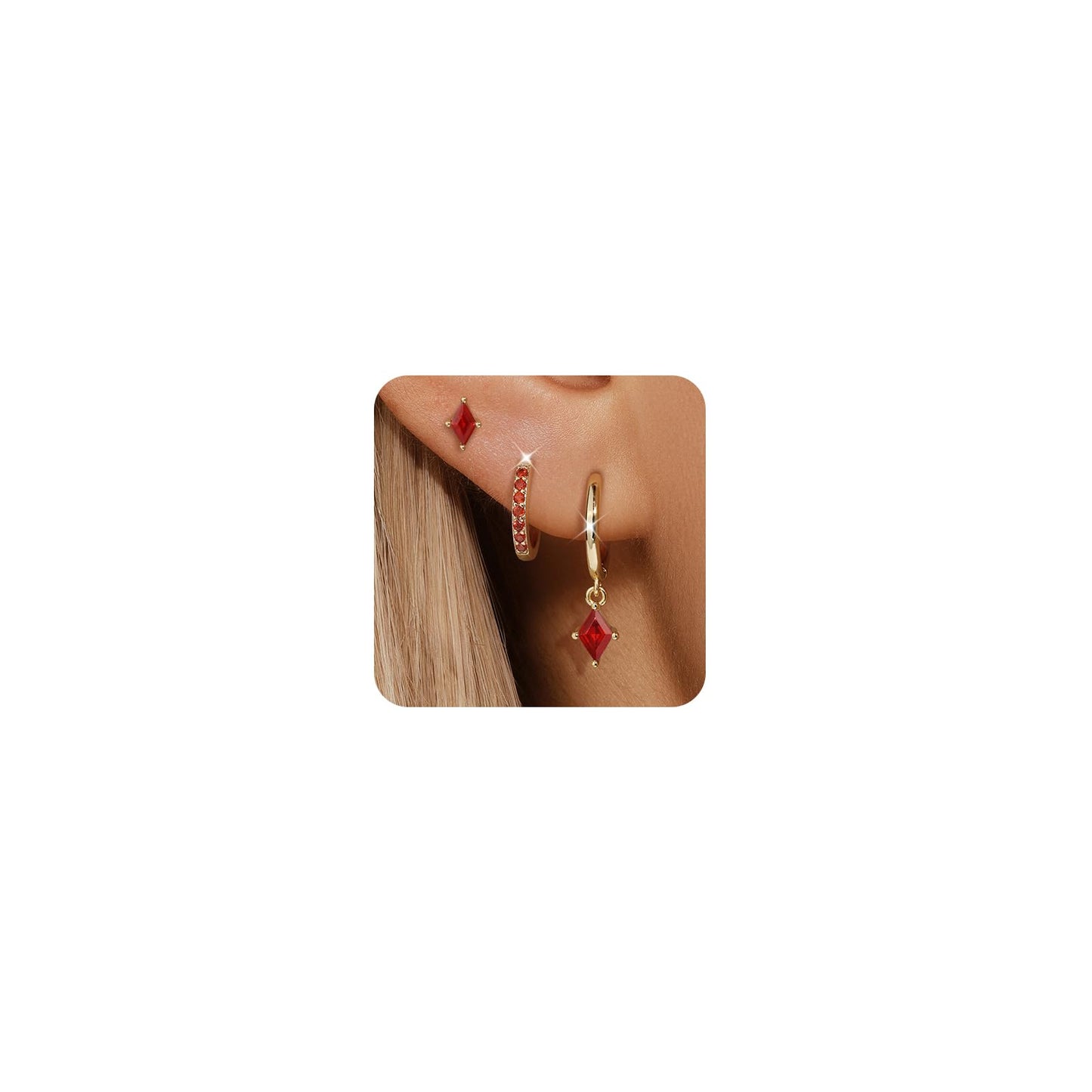 Gold Hoop Earrings Set for Women, Dainty 14K Gold Plated Red Earrings, Hypoallergenic Trendy Small Earring Stacks Multiple Piercing, Huggies Dangle Earring Red Jewelry for Women