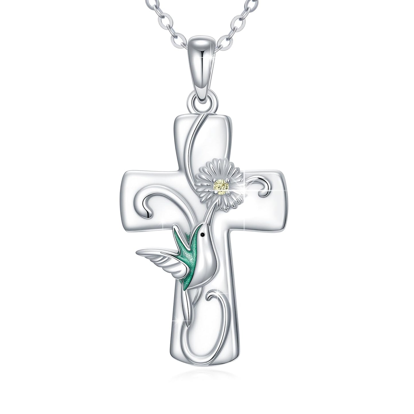 Cross Necklace for Women S925 Sterling Silver Cross Hummingbird Pendant Necklace Protection Jewelry Gifts for Mom Wife Birthday Graduation Anniversary