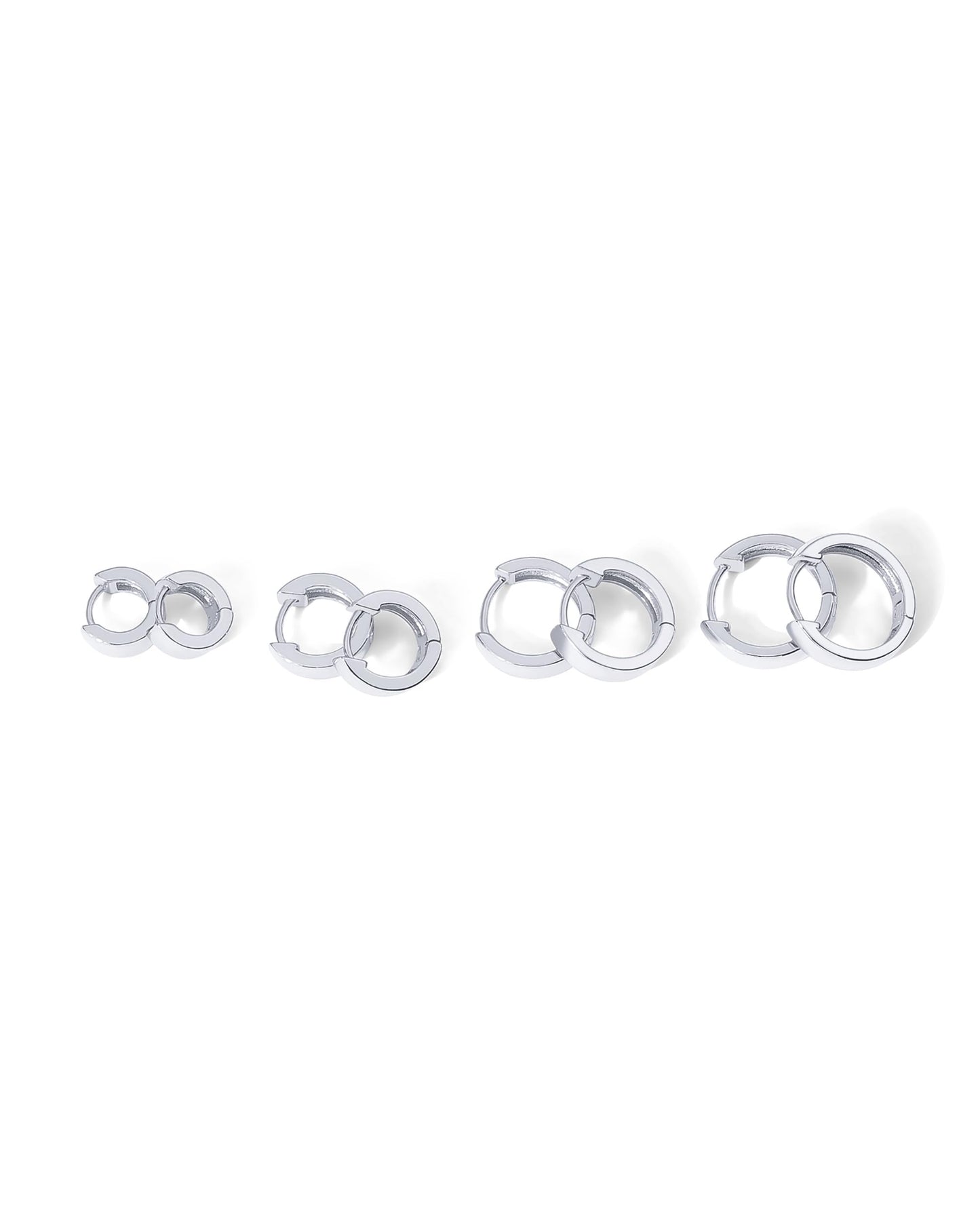 PAVOI Rhodium Plated 925 Sterling Silver Posts Four Pairs Small Hoop Earrings for Women - Chunky Huggie Earscape Piercing Pack - Trendy Gold Hoop Earrings Set