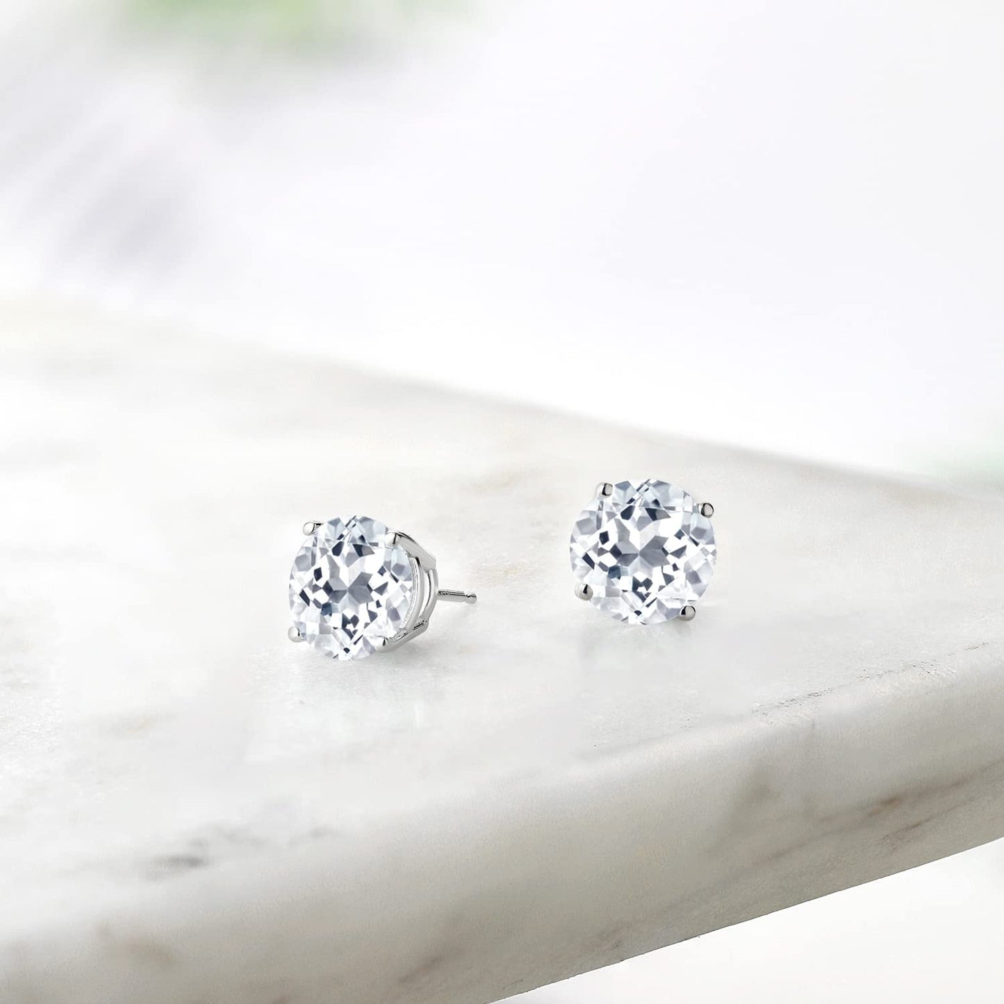Gem Stone King 2-4 Cttw Round Gemstone Birthstone Stud Earrings For Women Men | 925 Sterling Silver | Round 7MM | Fine Jewelry Gifts for Women Her Mom Wife Men | White Topaz-November