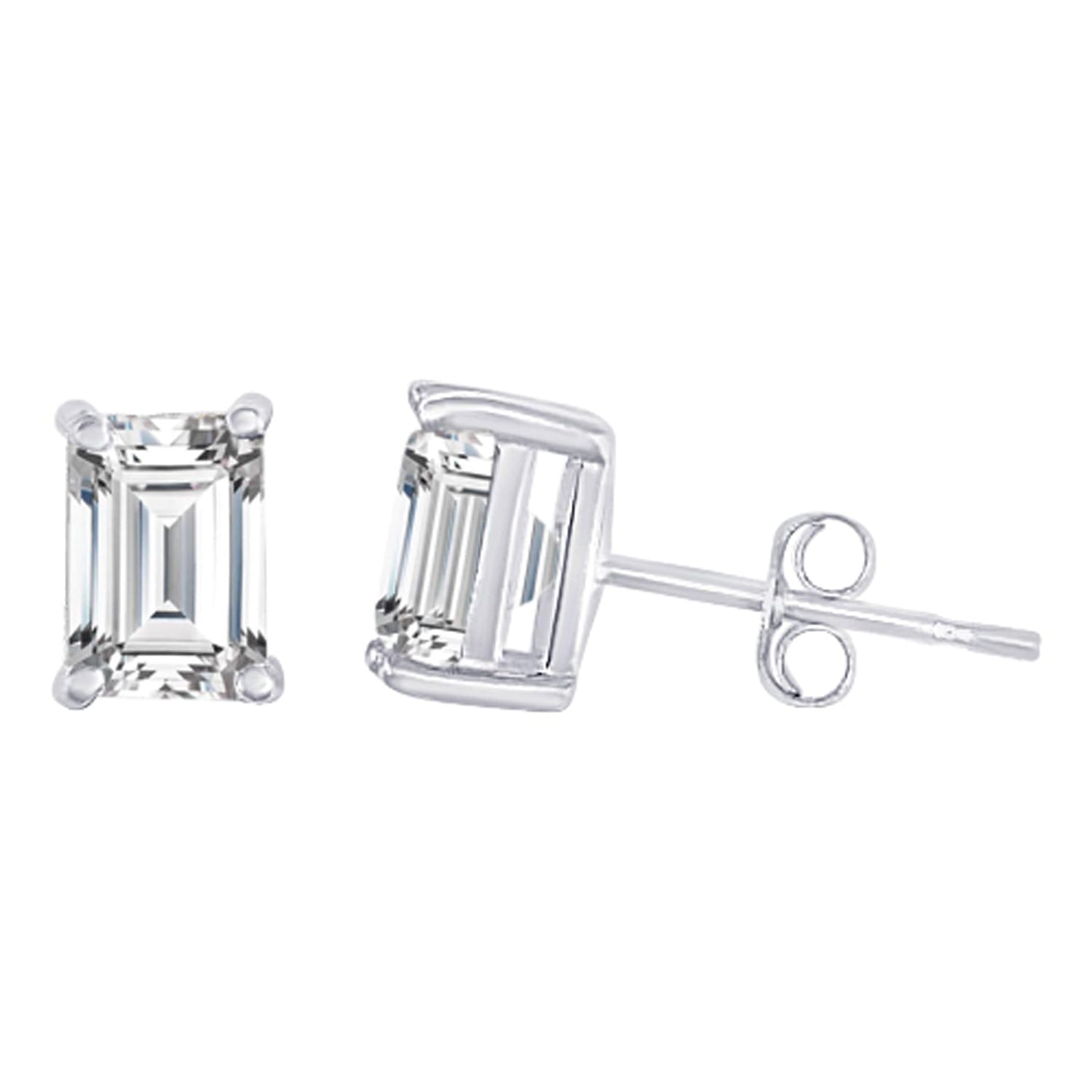 14K White Gold 0.5 Carat Emerald Shape LAB GROWN Diamond IGI Certified Stud Earrings for women 4 Prong Push Back (E/F Color VS2/SI1 CLARITY)