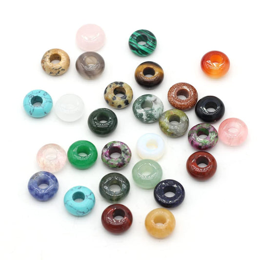 50pcs Natural Semi-Precious Stone Large Hole Loose Beads Abacus Shape Fashionable Opal Amethyst Unakite Rose Quartz Charm Beads for Making Necklace Bracelet