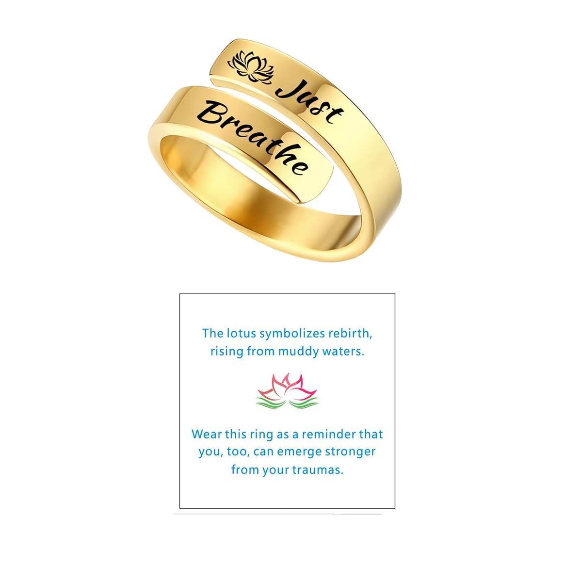 Toar Xdhc Stainless Steel Ring For Women Men Breathe Ring Silver Flower Adjustable Inspirational Ring For Women Men Dainty Encourage Ring Jewelry (gold, Stainless Steel)