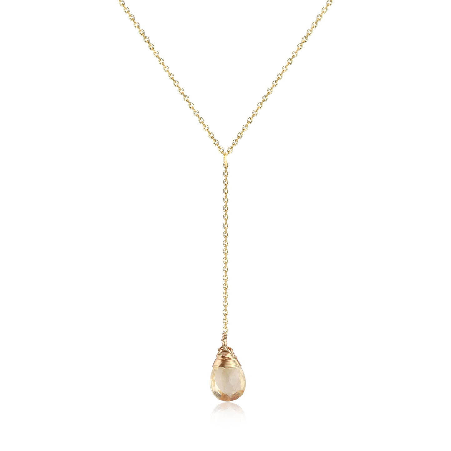 COAI 14K Gold Plated Sterling Silver Lariat Necklace for Women, Cirtine Crystal Necklace for Women