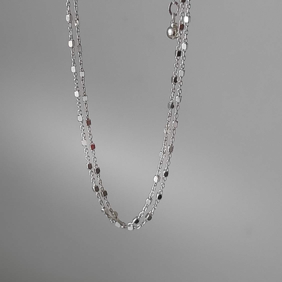 Annika Bella Double Chain Sterling Silver Bracelet, Length 6.5-7.5 Inches, 925 Chain Bracelets for Women, Everyday Jewelry for Women (Cubes Satellite chains)
