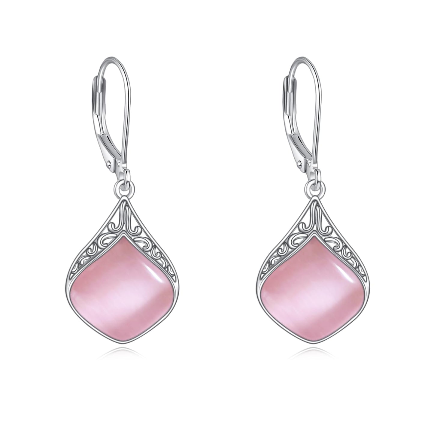 Pink Opal Teardrop Earrings Sterling Silver Filigree Irish Celtic Teardrop Drop Earrings Jewelry Gifts For Women