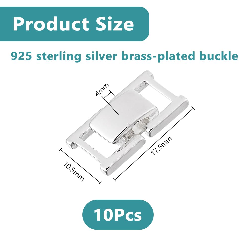 DICOSMETIC 10Pcs Fold Over Jewelry Clasp 925 Sterling Silver Plated Necklace Extension Clasps 0.69x0.41x0.16 Inch Brass Bracelet Extenders Small Fastener Extension Clasps for DIY Craft Jewelry Making