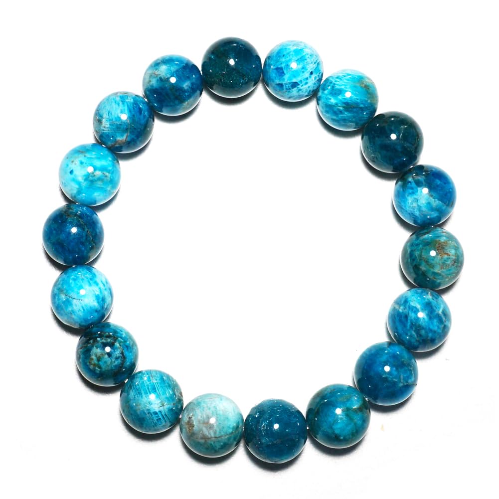 TaHLga 12MM Blue Apatite Crystal Bracelet for Women Men | Natural Throat Chakra Stone | Weight Management & Manifestation | Fits for 7-7.5" Medium Wrist Size