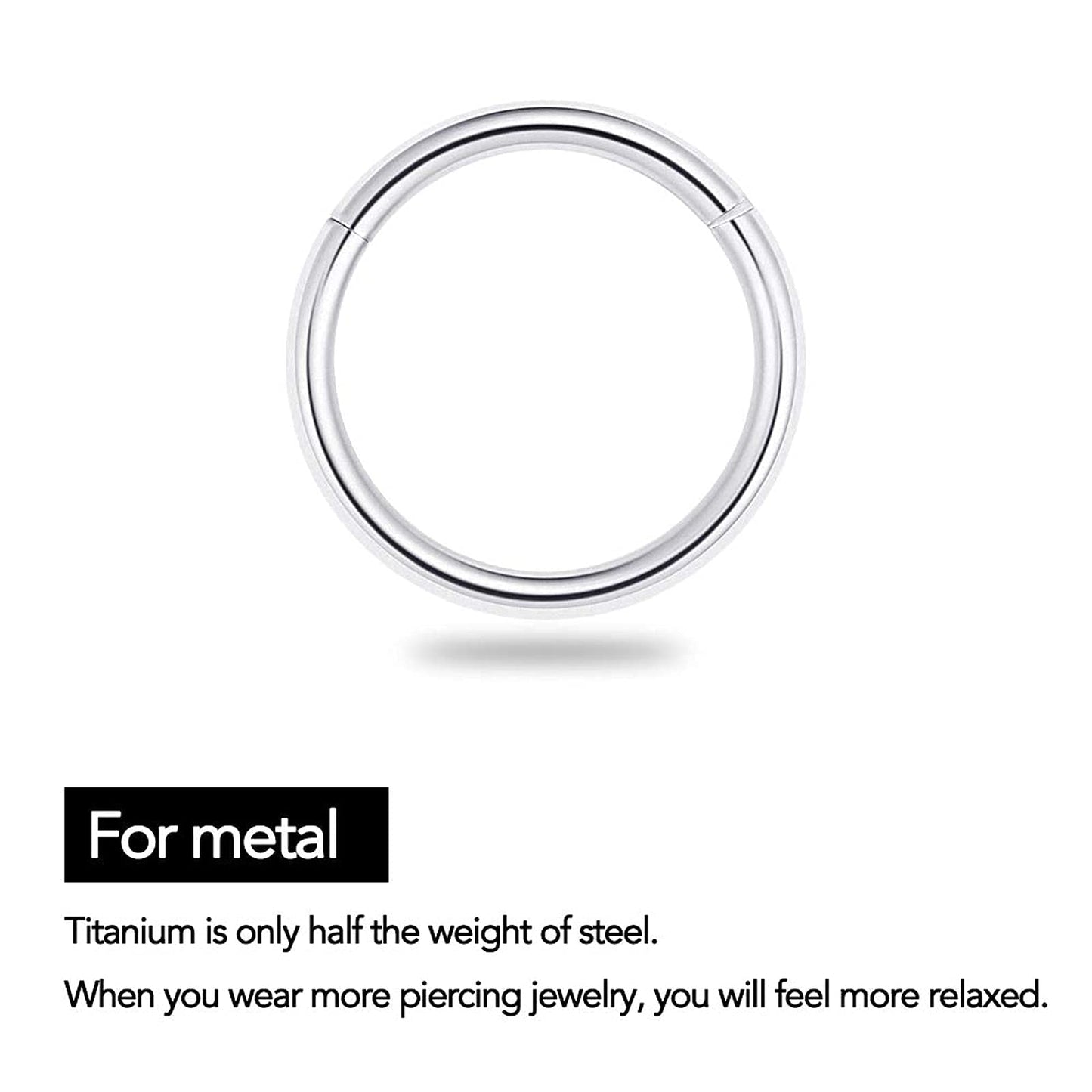 BOGKU 6pcs G23 Titanium Septum Rings Hinged Nose Ring Hoops for Women 16G Cartilage Hoop Earrings Body Piercing Jewelry Silver Lip Rings - Diameter 6mm 8mm 10mm