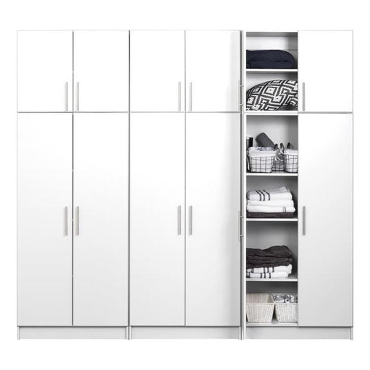 Prepac Elite Functional 6-Piece Garage Cabinets and Storage System Set D, Simplistic Garage Closet Shop Cabinets 16" D x 96" W x 89" H, White, WRSX-1013-6M