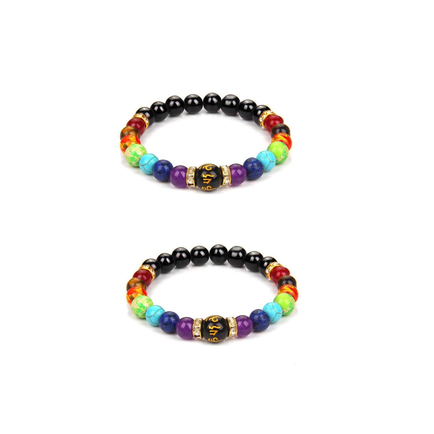 Choistily 2PCS Pulsera Arus 7 Chakras Lymphatic Drainage Chakra Bracelet 7 Chakra Bracelet with Natural Stone Beads Chakra Bracelet for Women Men (A)