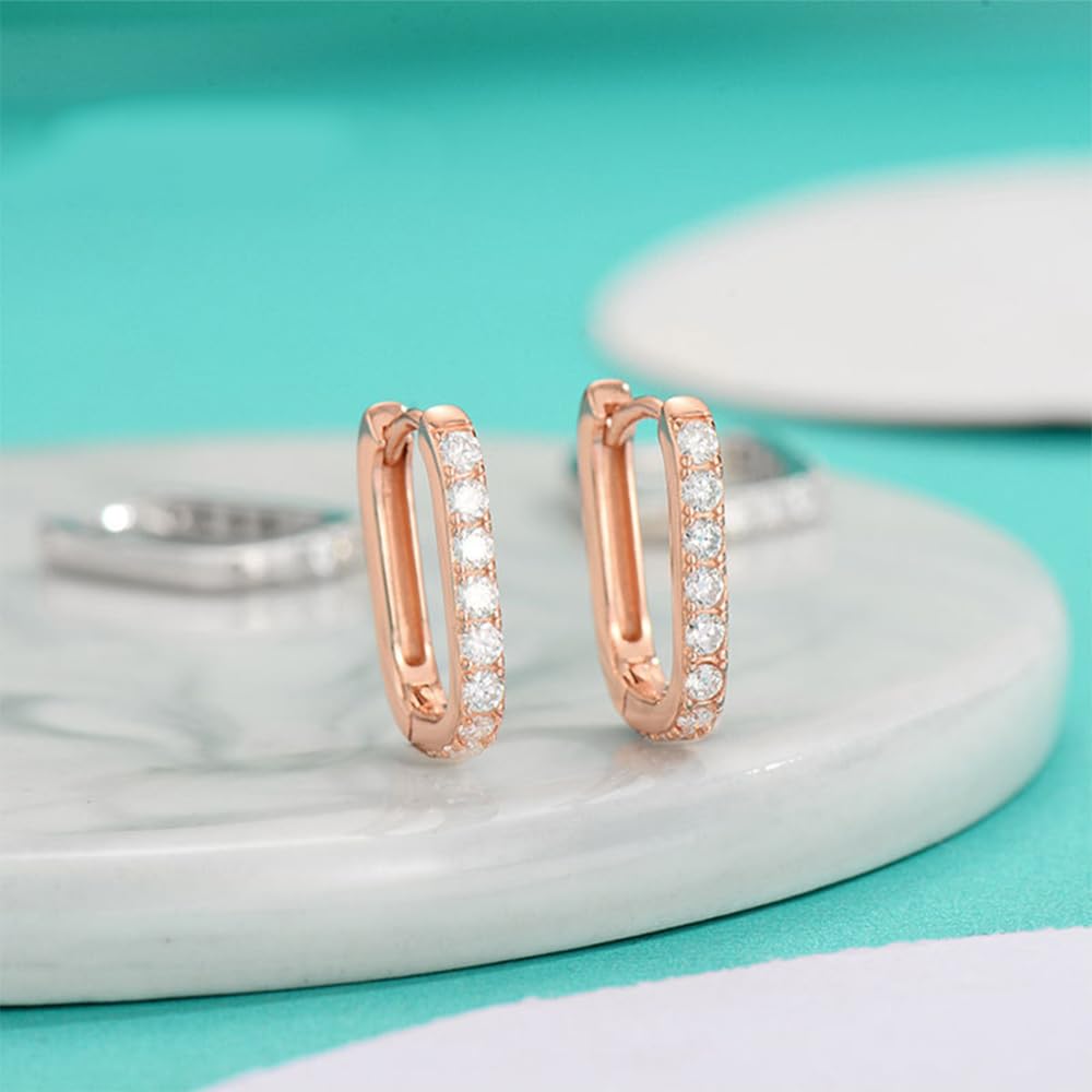 14K Rose Gold D-Color VVS1 Diamond Geometric Hinged Hoop Earrings for Women, Ideal for Valentine's Day or Women's Day Gift (18K, Rose Gold)