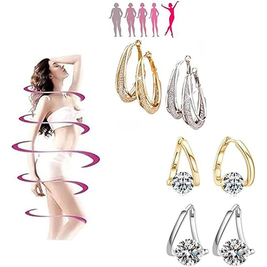 4 Pairs Lymphatic Drainage Slimming Hoop Earrings, Halolux Lymphvity Germanium Earring Acupuncture Therapy Hoop Earrings Fashion Jewelry Gift For Women Men (4 pairs)