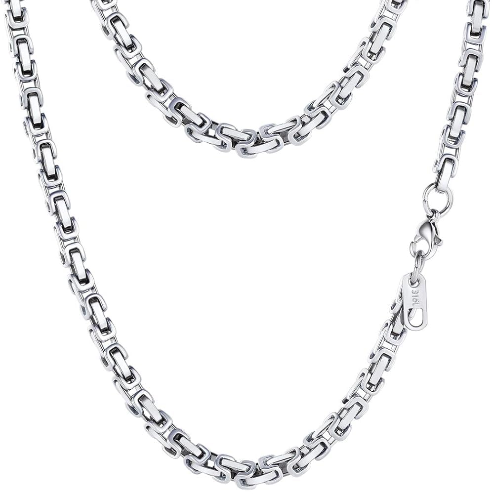PROSTEEL 24 Inch Necklace Stainless Steel Chain 4mm Byzantine Necklace For Men