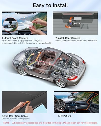 4K STARVIS 2 Dash Cam Front and Rear, 360° 4 Channel Dash Camera for Cars, Car Video Recorder with AI Driver Monitor System, Free 64GB Card, 5GHz WiFi GPS, WDR Night Vision HDR,24H Parking Mode(N900)