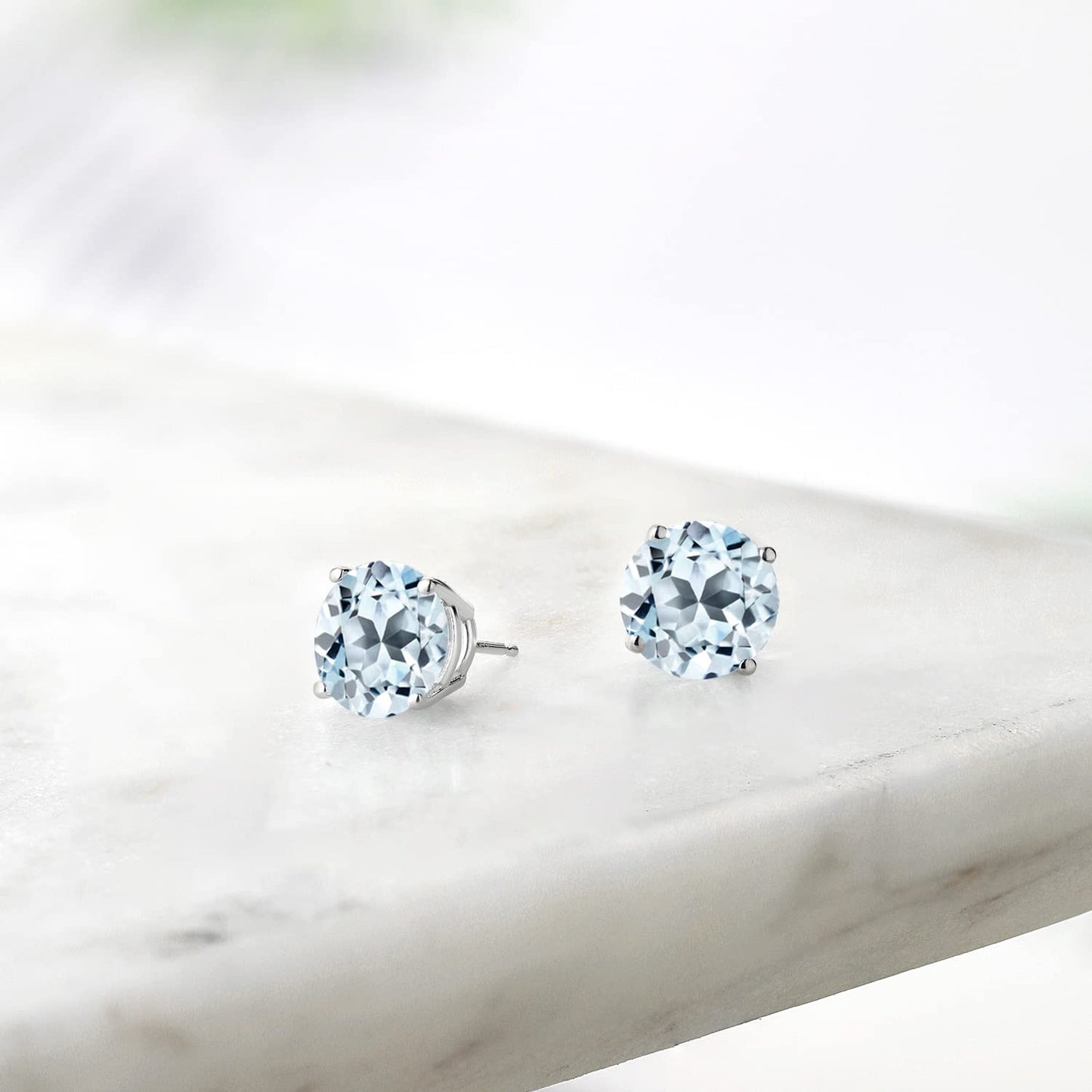 Gem Stone King 2-4 Cttw Round Gemstone Birthstone Stud Earrings For Women Men | 925 Sterling Silver | Round 7MM | Fine Jewelry Gifts for Women Her Mom Wife Men | Sky Blue Topaz-November