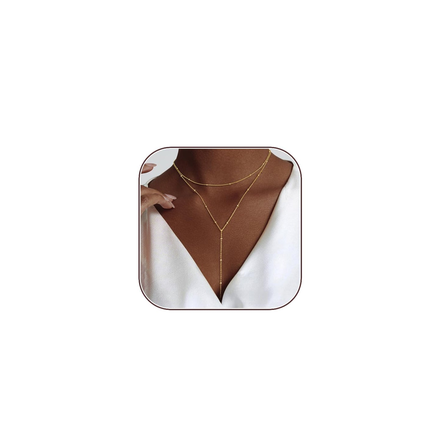HERIER Long Gold Necklace for Women Dainty 14K Gold Plated Drop Lariat Chain Necklace Layered Y-Shaped Necklaces Trendy Simple Jewelry Gifts