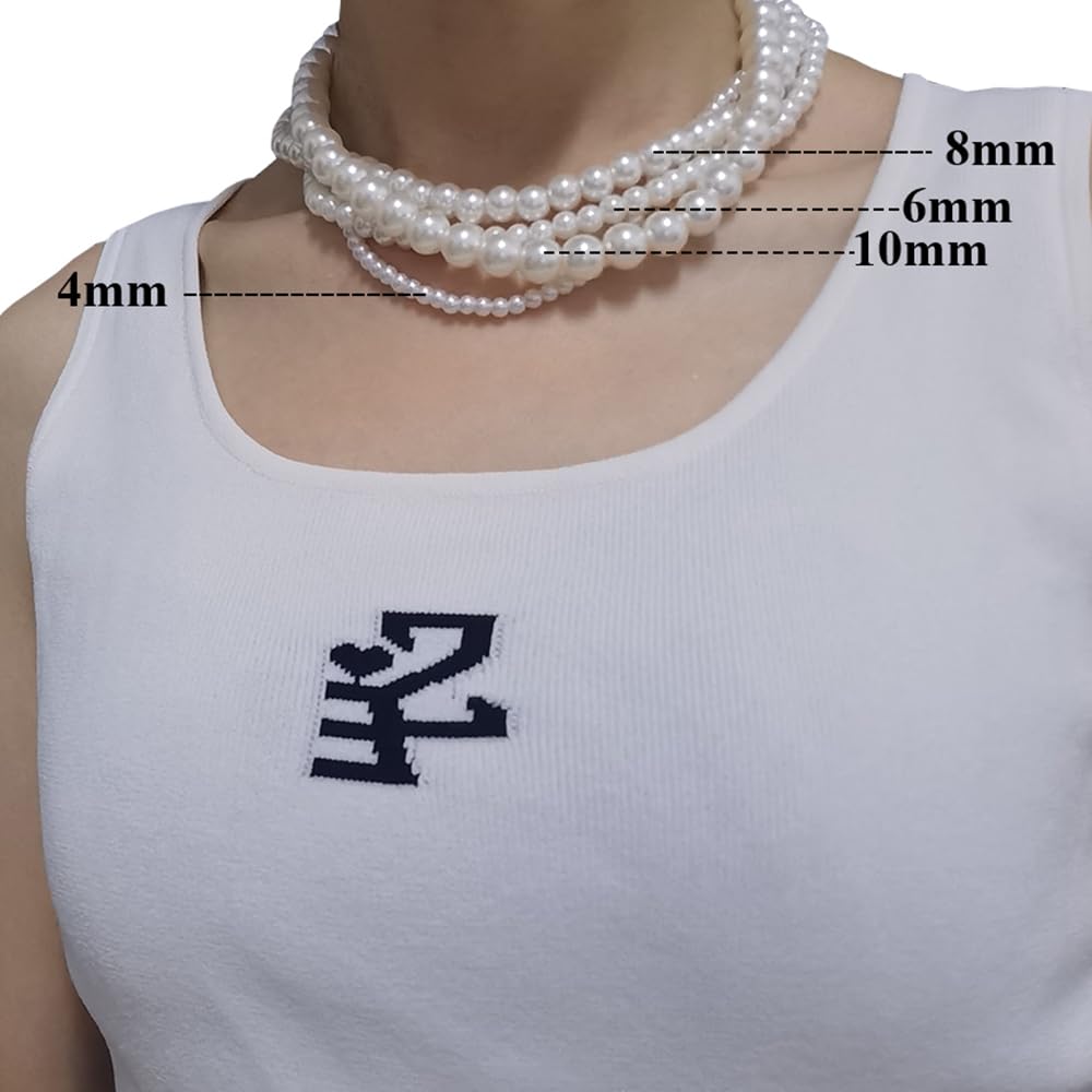 Pearl Necklace for Women, 6mm White Imitation Pearl Necklace, Round Faux Glass Pearl Necklace, Pearl Choker Necklace, Elegant Wedding Parties Necklace