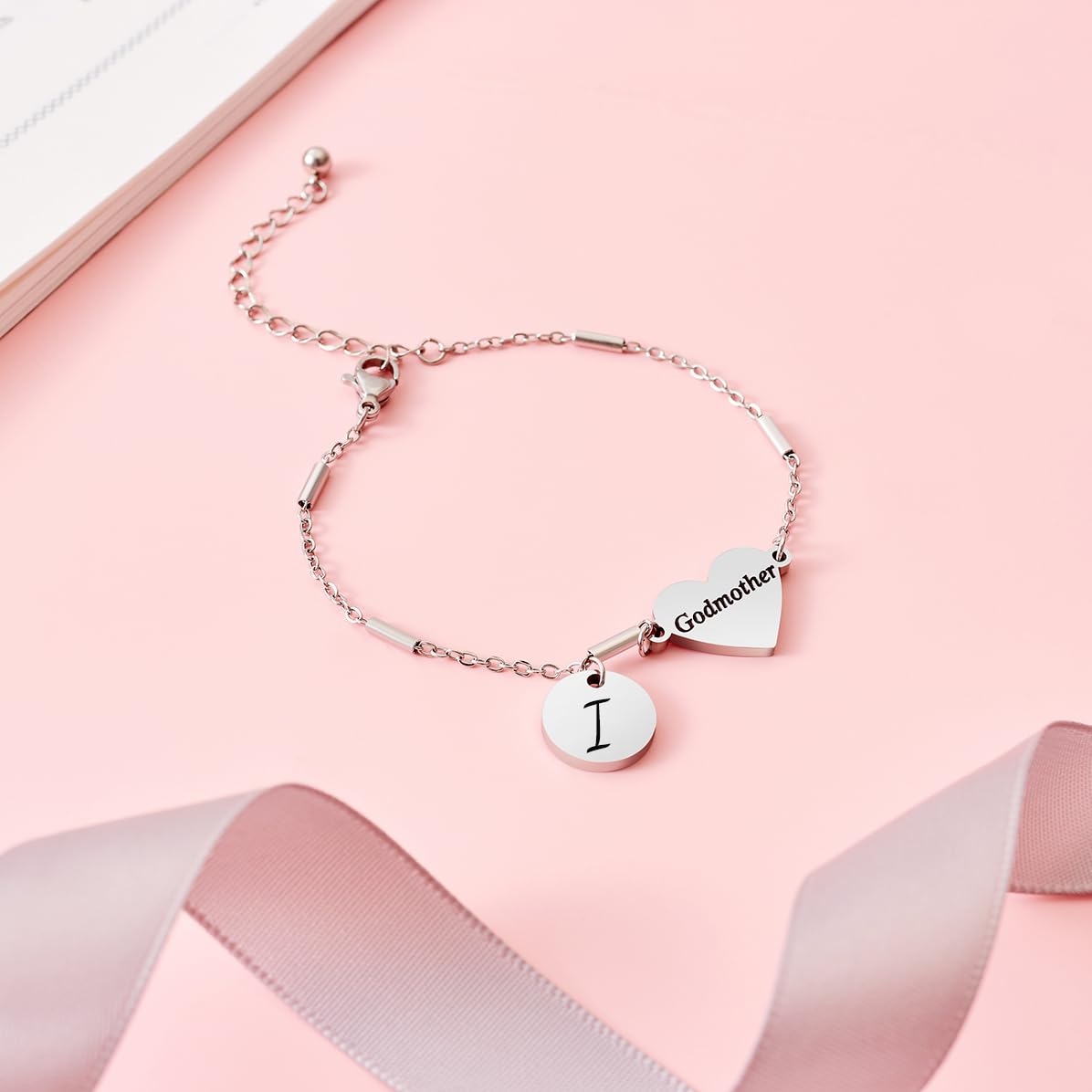 CHENVA Godmother Gifts Initial Bracelet Bangle for Women Gift for Godmother from Goddaughter (Godmother Bracelet I)