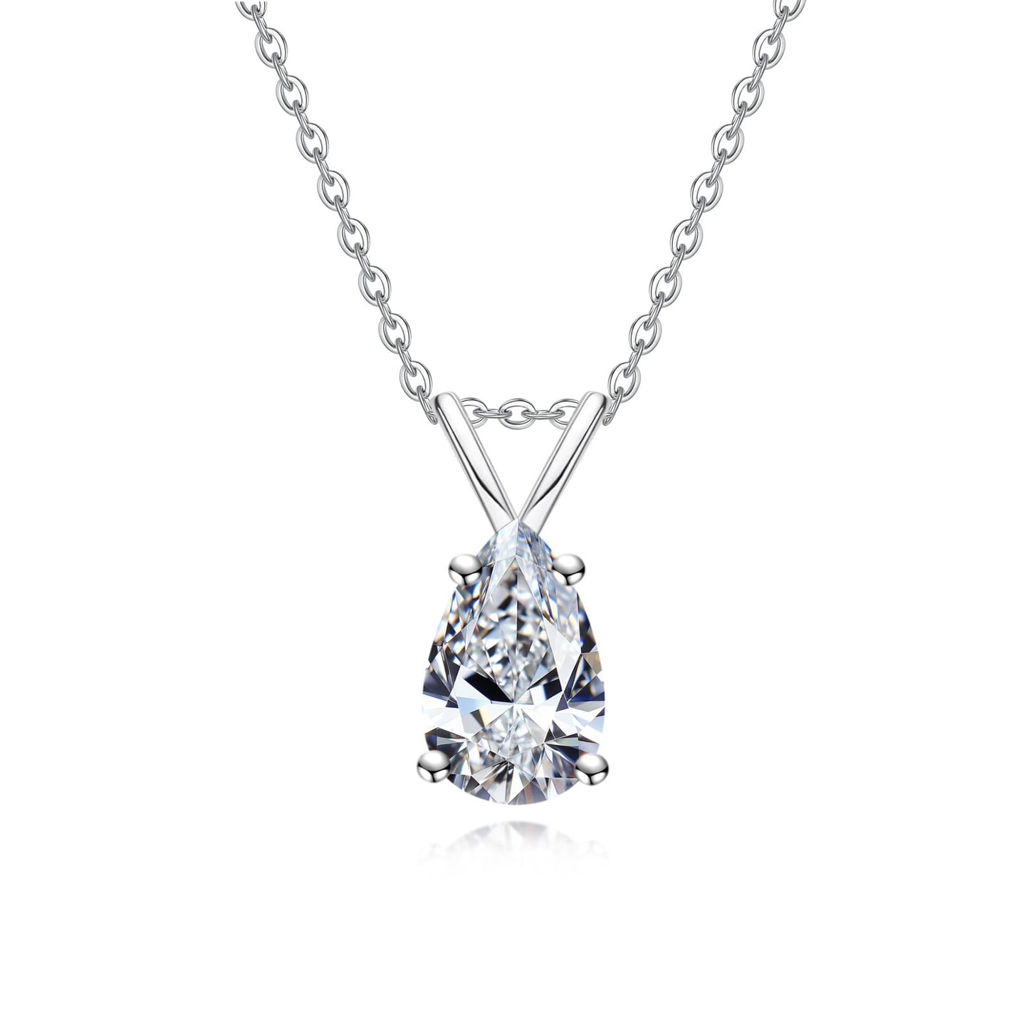 AnuClub Pear Cut Moissanite Pendant Necklace 2CT D Color VVS1 925 Sterling Silver Everyday Wear Necklace for Women Wife Her with Certificate, 40+2+3cm Adjustable Chain