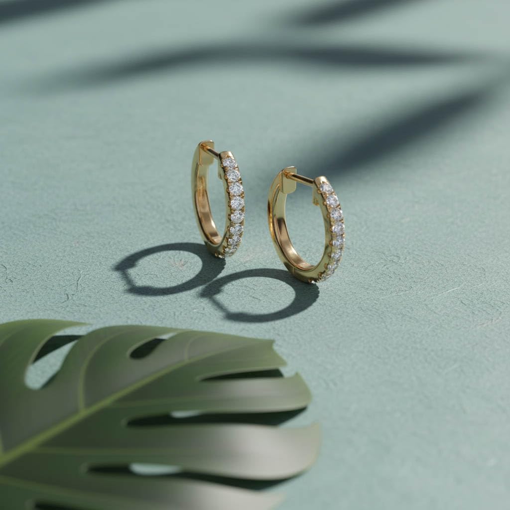 Huggie Hoop Earrings For Women, 1/4 Carat Round Shape Lab Grown Diamond Wedding Bridal Hoop Earrings In 10K Solid Yellow Gold Jewelry for Her (0.25 Cttw)